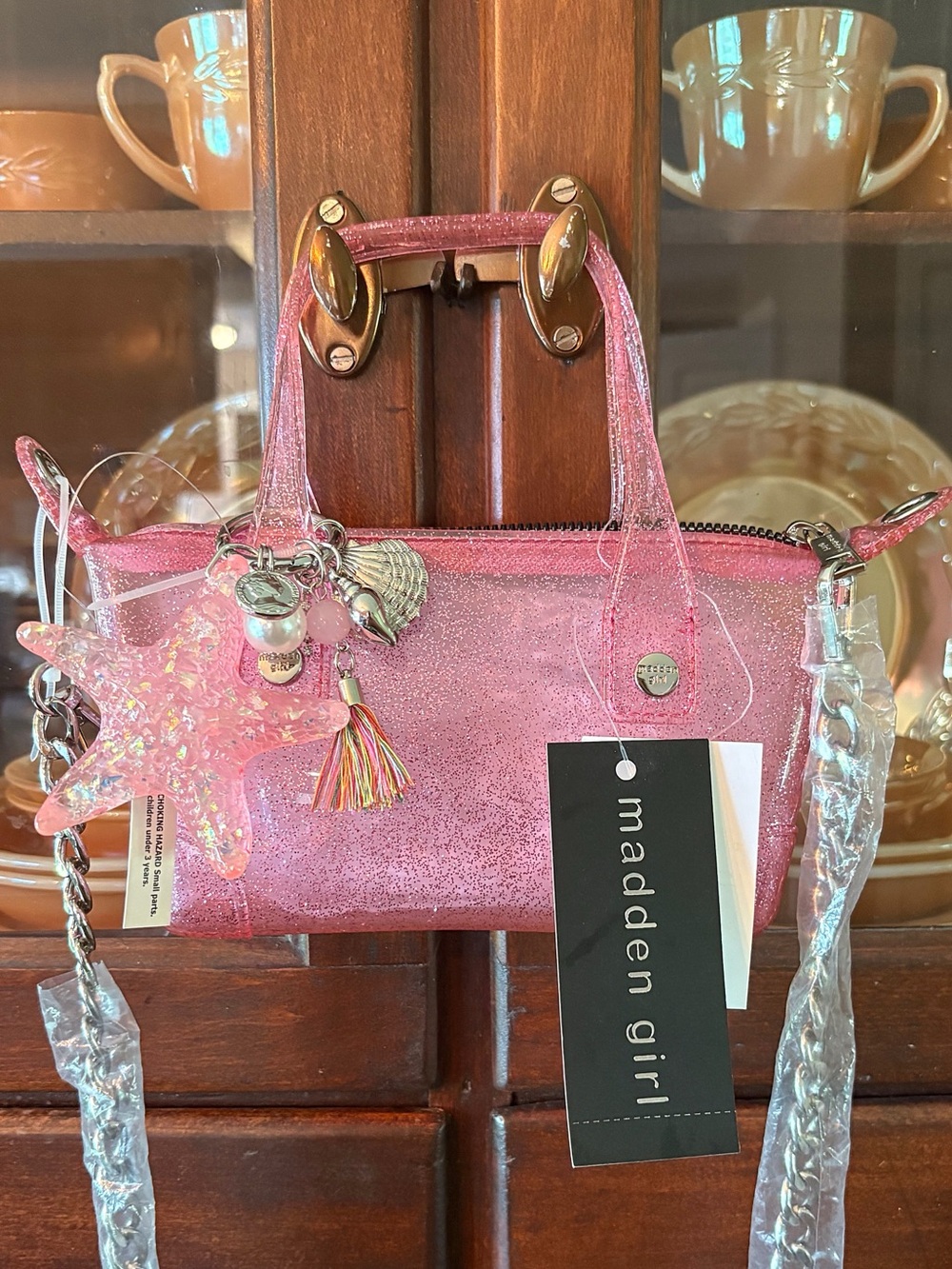 ♥️💖 Madden Girl Pink Glitter Jelly Bag Charm & Removable Silver Crossbody Chain